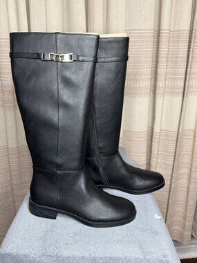 Bandolino Romi Black Knee High Riding Boots Buckle Strap Women's 8M New in Box